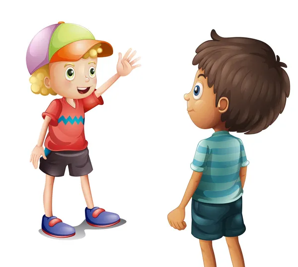 A boy waving at his friend — Stock Vector