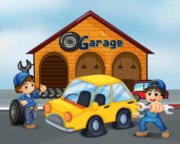 Two gentlemen with tools at the garage Royalty Free Stock Illustrations