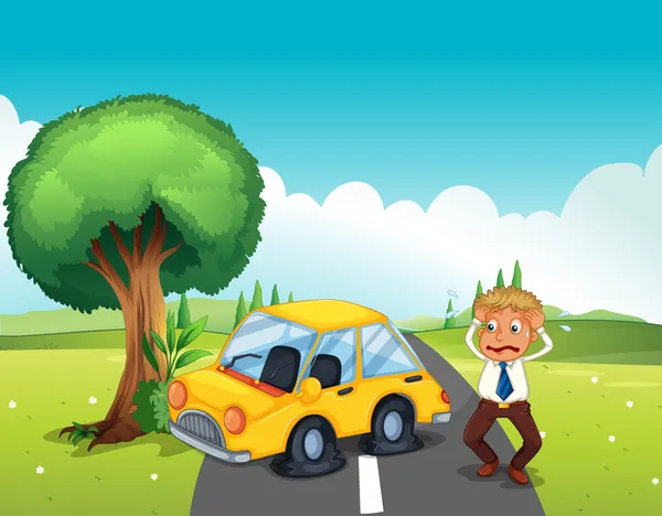 A car bumping the tree at the road — Stock Illustration A car bumping the tree at the road Stock Vector