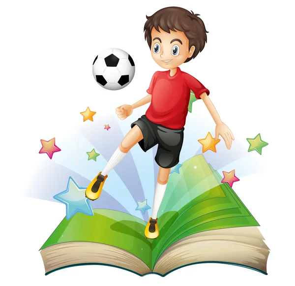 A book with a boy playing football Royalty Free Stock Vectors
