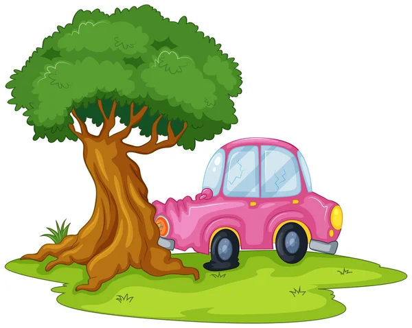 A pink car bumping the giant tree Vector Graphics