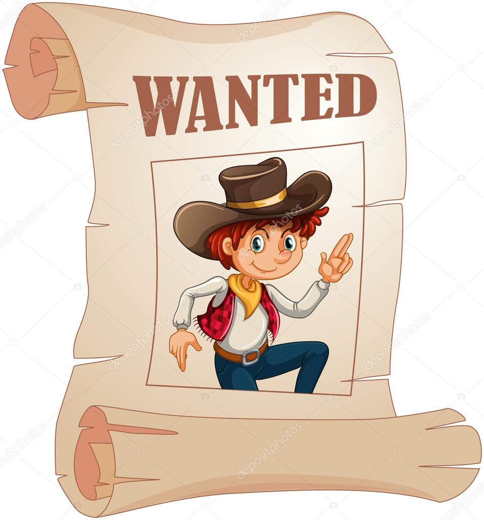 A poster of a wanted young cowboy