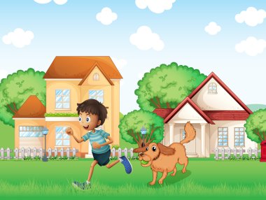 köpeğiyle oynayan bir boy
