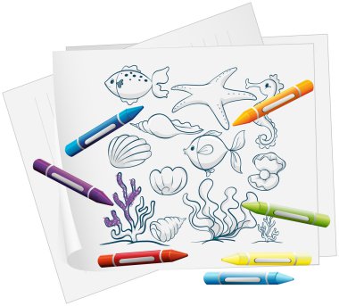 The sea world in a piece of paper clipart