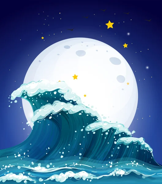 De golven en de maan — Stockvector