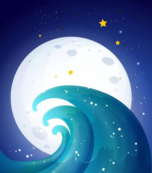 Luz de la luna y las olas — Vector de stock