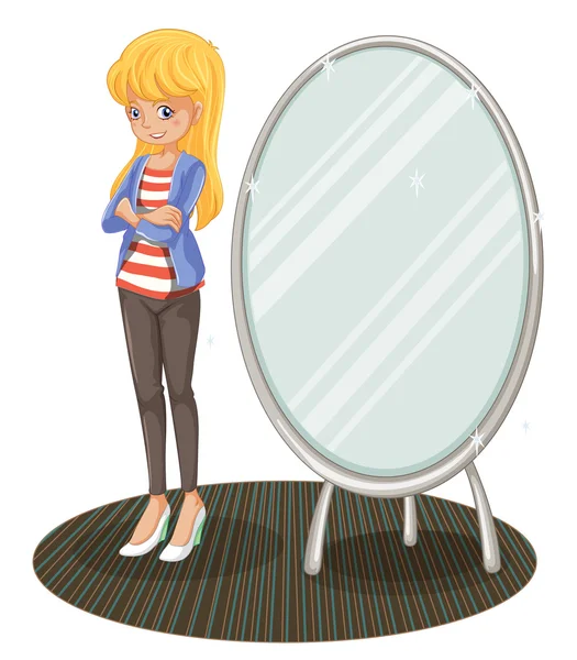 Een meisje naast een spiegel — Stockvector