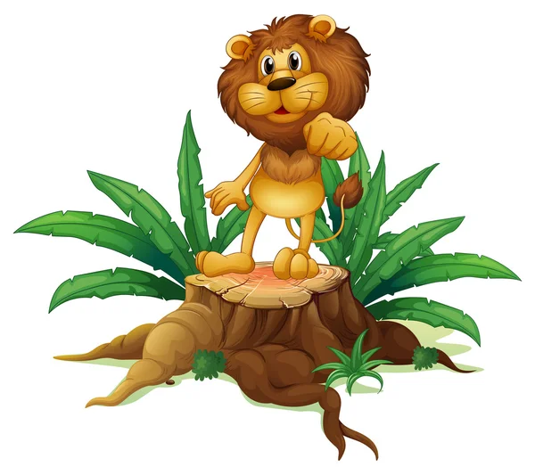 Ein Löwe über einem Baumstumpf stehend — Stockvektor