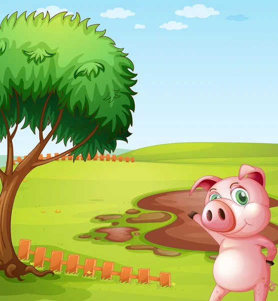 A pig introducing the pig farm — Stock Vector