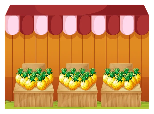 Uma fruteira vendendo abacaxis com placas vazias — Vetor de Stock