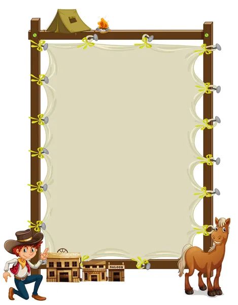An empty framed banner with a cowboy and a horse — Stock Vector
