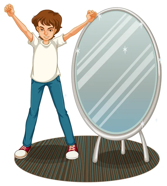 A boy beside a mirror — Stock Vector