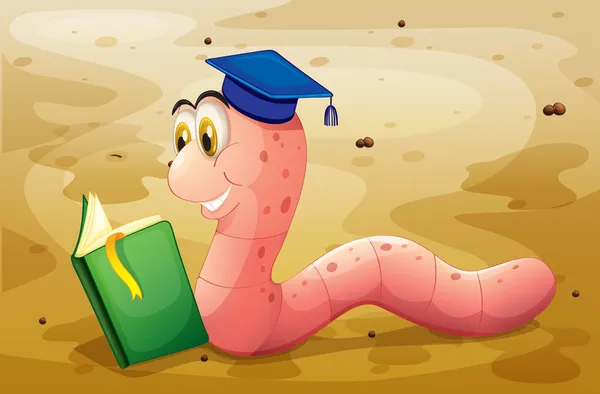 An earthworm reading a book at the ground — Stock Vector