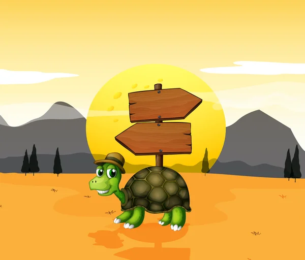Eine Schildkröte in der Wüste in der Nähe der Pfeiltasten — Stockvektor
