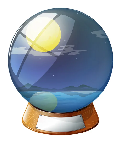 Una bola de cristal con luna llena dentro — Vector de stock