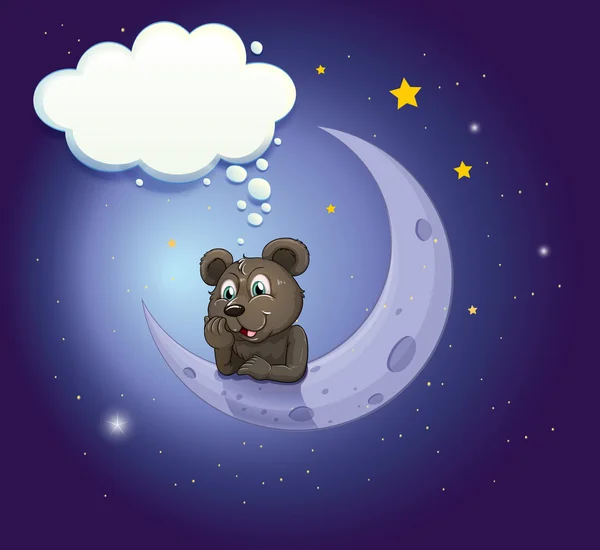 Um urso com um chamamento vazio inclinado sobre a lua — Vetor de Stock