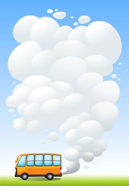 Un autobús naranja emitiendo humo — Vector de stock