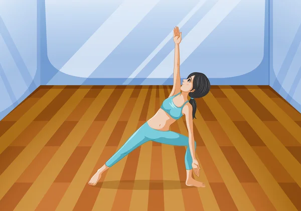 Une chambre avec une fille effectuant du yoga — Image vectorielle