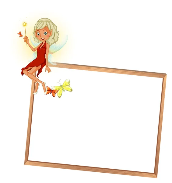 A fairy with a red dress and an empty signboard — Stock Vector