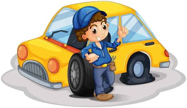 A male mechanic fixing the yellow car Royalty Free Stock Vectors