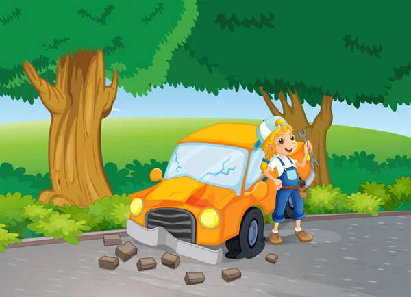 A car crash at the road near the big trees — Stock Illustration A car crash at the road near the big trees Royalty Free Stock Vectors