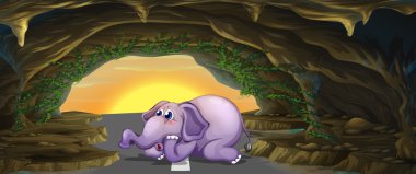 A terrified elephant in the middle of the road clipart