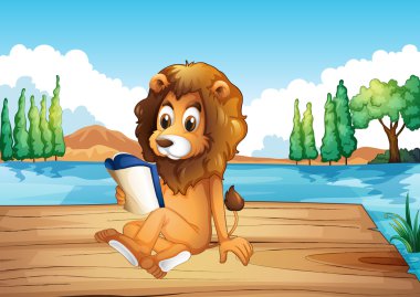 A lion reading a book seriously clipart