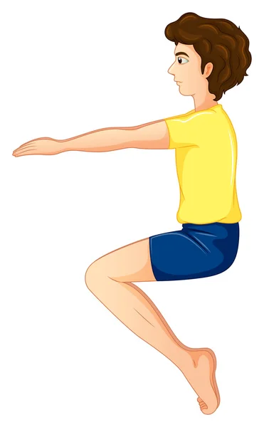 Un joven con una camisa amarilla haciendo yoga — Vector de stock