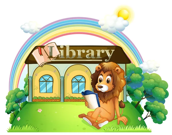 A lion outside a library — Stock Vector