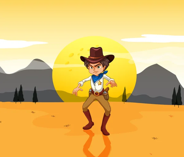 A mad cowboy at the desert — Stock Vector