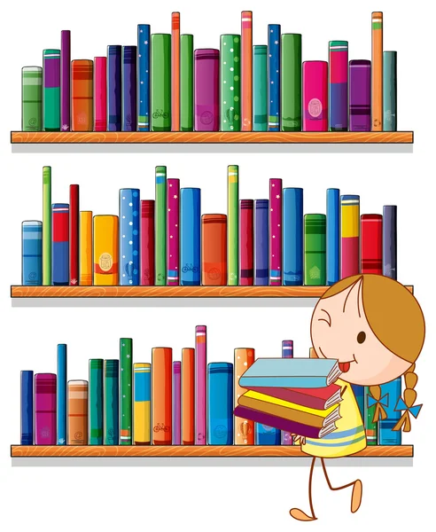 Una niña en la biblioteca — Vector de stock