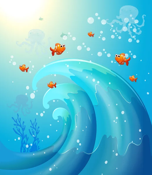 Peces bajo el mar — Vector de stock