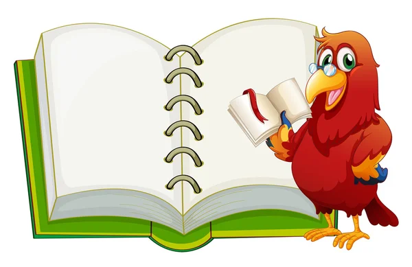 一只鹦鹉和一本空白笔记本 — 图库矢量图片