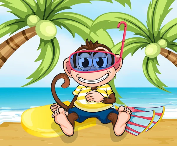 Un singe avec des lunettes à la plage — Image vectorielle