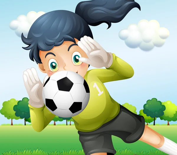 Bir kız bir futbol topu yakalıyor — Stok Vektör