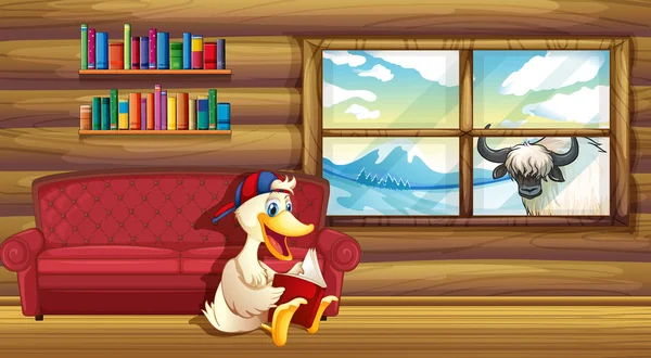 A duck reading near the sofa — Stock Vector