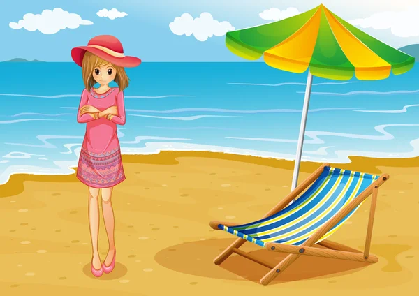 A lady wearing a pink dress at the beach — Stock Vector