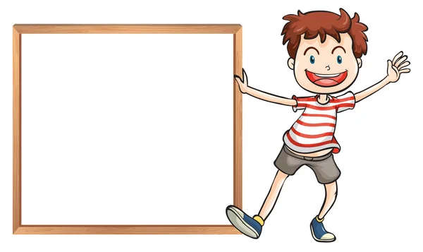 A young boy holding a framed signage — Stock Vector