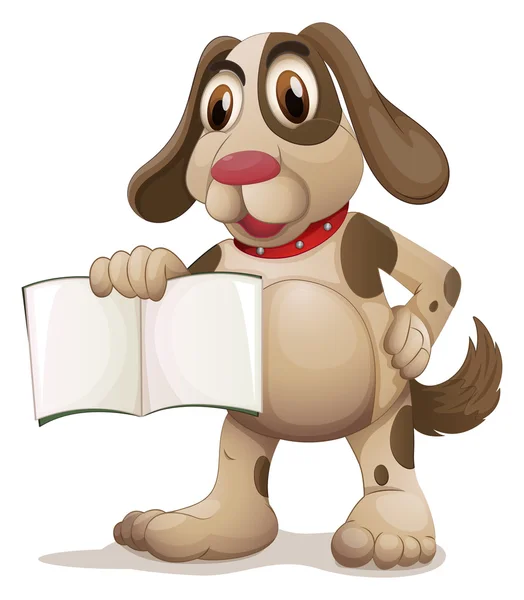 Un perro sosteniendo un libro vacío — Vector de stock