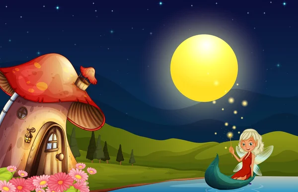 童话和她的蘑菇房子 — 图库矢量图片