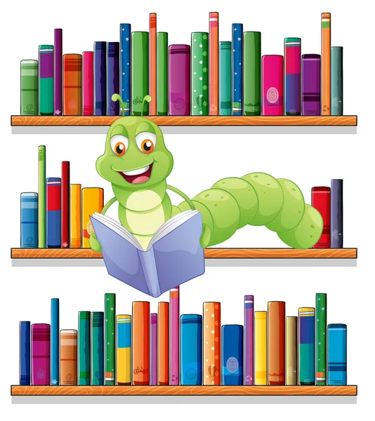 A caterpillar reading a book — Stock Vector