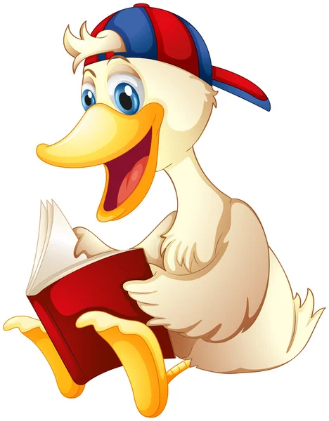 A happy duck reading a book — Stock Vector