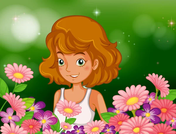 Ein glückliches junges Mädchen im Garten — Stockvektor