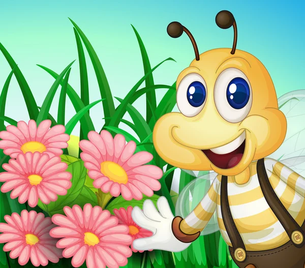 Una abeja feliz en el jardín — Vector de stock