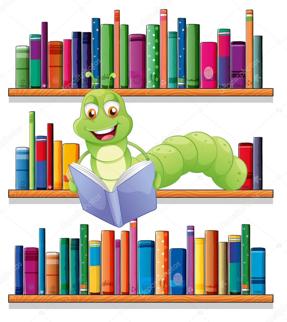 A caterpillar reading a book