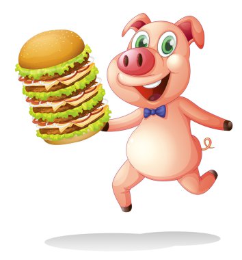 Hamburger büyük bir yığın tutarak domuz
