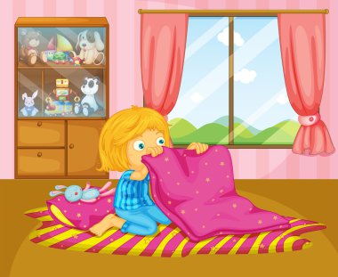 bir kız onu battaniye katlama