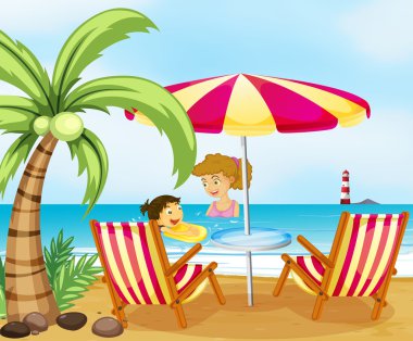 Anne ve çocuk sahilde