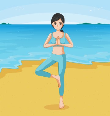 Kumsalda yoga yaparken bir kız