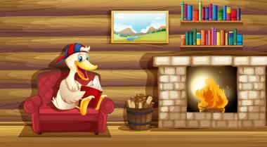 şömine yakın kitap okuyarak ördek